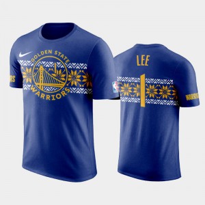 Men's Damion Lee #1 Royal Golden State Warriors Holiday Ugly Christmas T-Shirt 336690-267