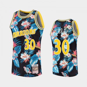 Men's Stephen Curry #30 Floral Fashion Golden State Warriors Hardwood Classics Black Jersey 825945-498
