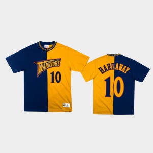 Mens Tim Hardaway #10 Blue Gold Split Color Golden State Warriors Two-Tone Classic T-Shirt 207229-208