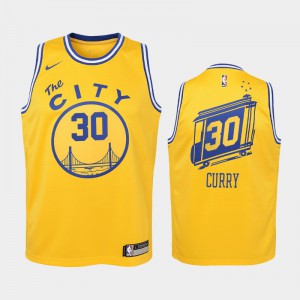 Youth(Kids) Stephen Curry #30 Hardwood Classics Yellow Golden State Warriors Jersey 148694-814